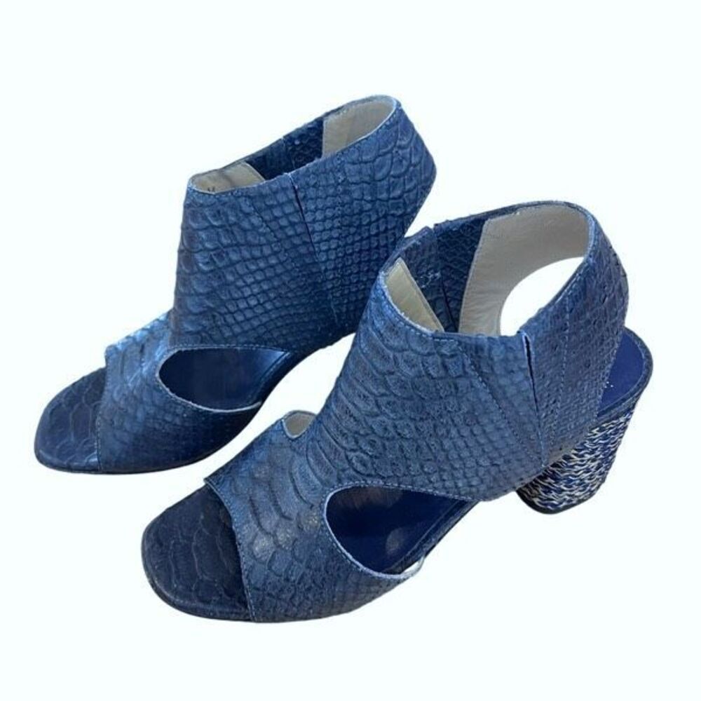 Valentina Rangoni Womens Croc Embossed Leather Block Heel Open Toe Sandals‎ Sz 7